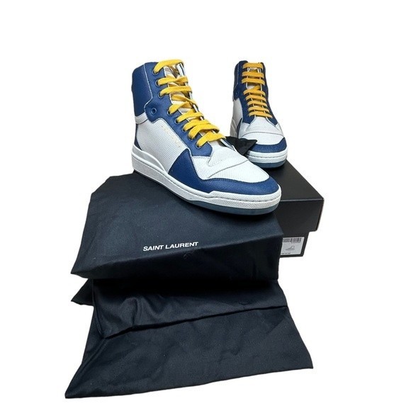 NEW Saint Laurent SL24 Mid Top Sneakers Blue and Off White 40.5 / 10.5 YSL - Picture 3 of 13